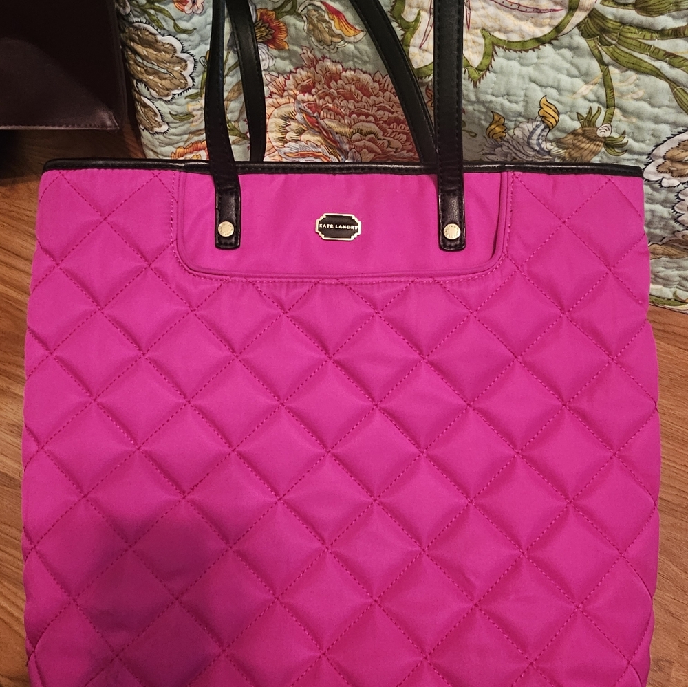 Kate Landry Pink and Black Quilted Tote